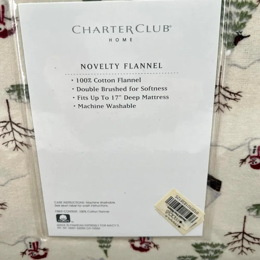 Charter Club Novelty Flannel fit 17” deep mattress - cabin and snowmen